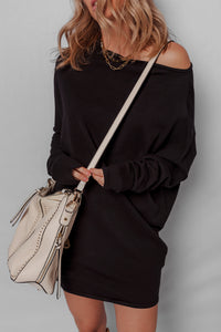 KaleaBoutique Stylish Asymmetric Neck Batwing Sleeve Shift Mini Sweater Dress - KaleaBoutique.com