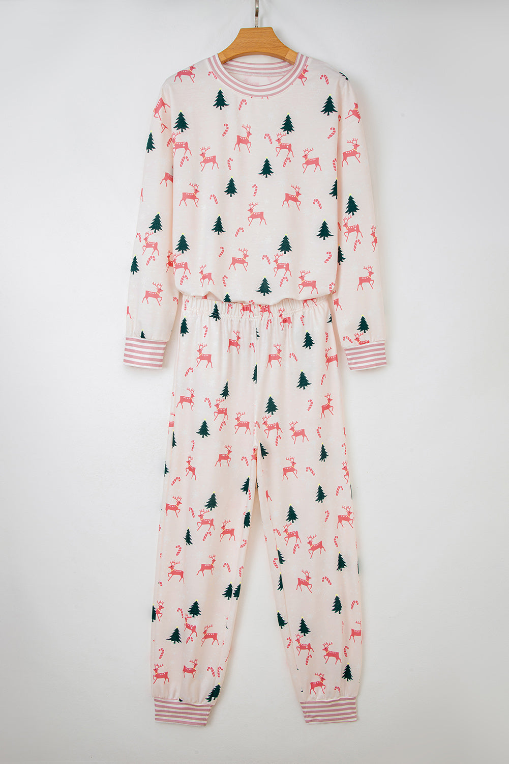 KaleaBoutique Comfortable Bow Christmas Tree Print Contrast Striped Banding 2pcs Lounge Set - KaleaBoutique.com