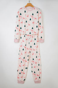 KaleaBoutique Comfortable Bow Christmas Tree Print Contrast Striped Banding 2pcs Lounge Set - KaleaBoutique.com