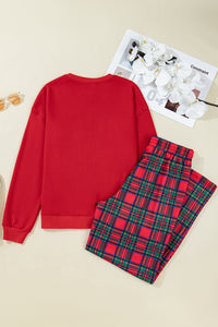KaleaBoutique Comfortable Plaid Mama Graphic Christmas Holiday Crewneck Pullover and Pants Two Piece Lounge Set - KaleaBoutique.com