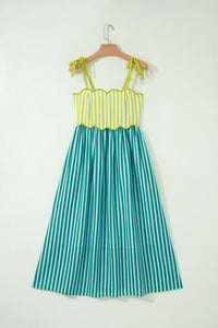 KaleaBoutique Stylish Scalloped Contrast Patchwork Knot Strap Midi Dress - KaleaBoutique.com