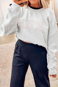 KaleaBoutique Stylish Game Day Letter Embroidery Long Sleeve Round Neck Sweatshirt - KaleaBoutique.com
