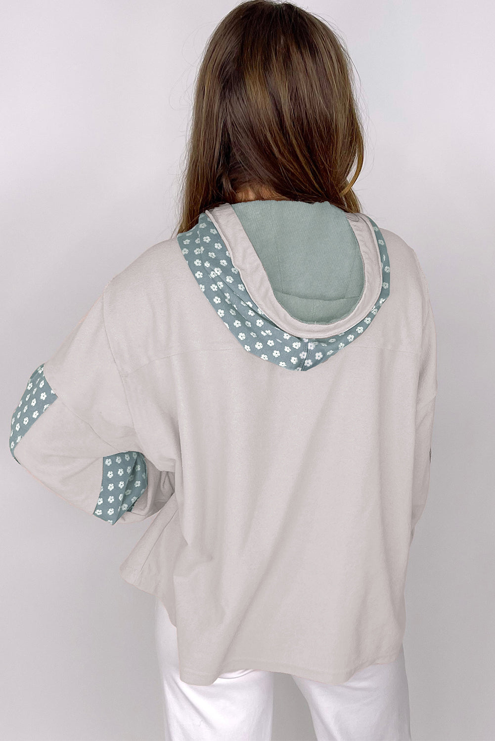 KaleaBoutique Floral Patchwork Star Pattern Drawstring Hoodie - KaleaBoutique.com