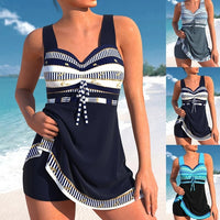 Women's Nautical Stripe Swim Dress and Shorts 2 PC Tankini Set - KaleaBoutique.com