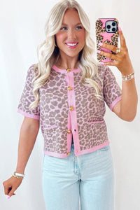 KaleaBoutique Comfortable Leopard Button Down Short Sleeve Sweater Cardigan - KaleaBoutique.com
