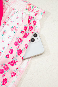 KaleaBoutique Comfortable Mixed Floral Print Contrast Piping Trim Satin Tie 2pcs Pajama Set - KaleaBoutique.com