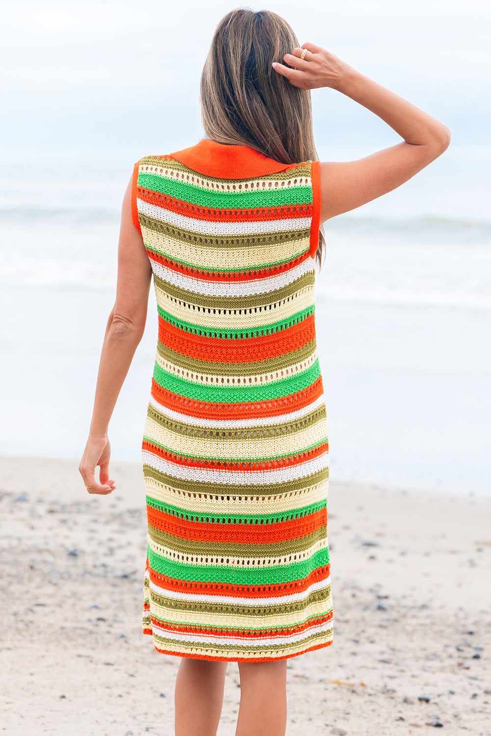 KaleaBoutique Stylish Eyelet Sleeveless Buttoned Split Neck Sweater Dress - KaleaBoutique.com