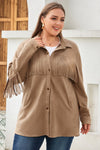 KaleaBoutique Fringe Trim Plus Size Suede Shacket - KaleaBoutique.com
