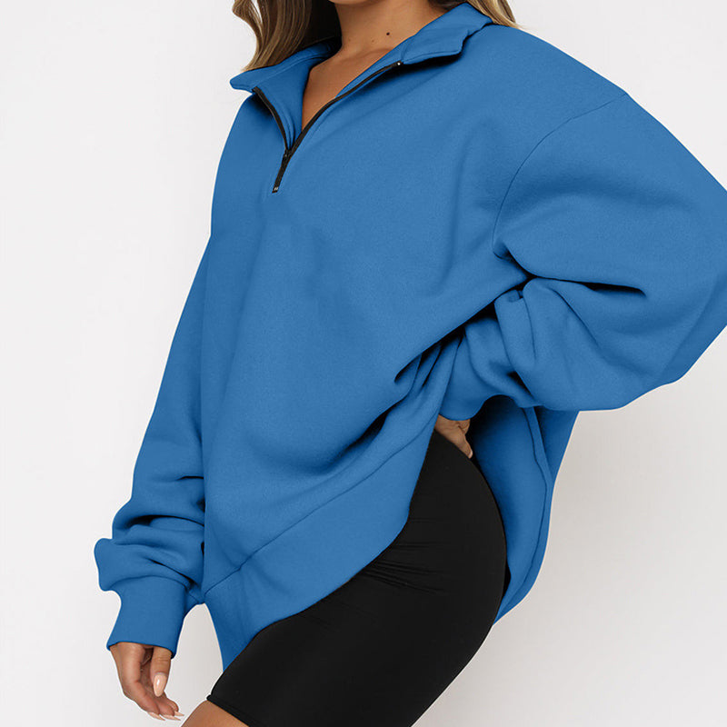 Women's Half-Zip Drop-Shoulder Pullover Sweatshirt - KaleaBoutique.com
