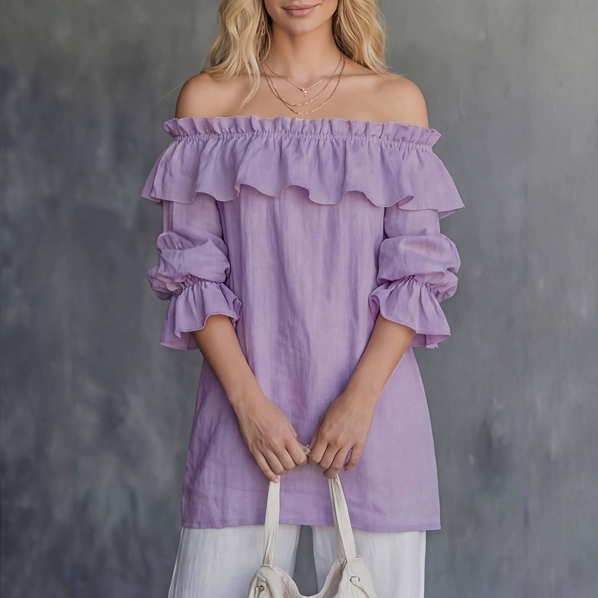 One-shoulder Ruffled Puff-sleeve Loose-fit Blouse - KaleaBoutique.com