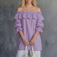 One-shoulder Ruffled Puff-sleeve Loose-fit Blouse - KaleaBoutique.com