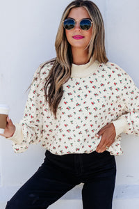 KaleaBoutique Stylish Ribbed High Neck Patchwork Floral Print Baggy Pullover Sweatshirt - KaleaBoutique.com