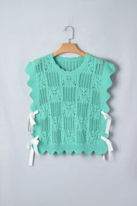 KaleaBoutique Stylish Pointelle Knit Patterned Scalloped Trim Short Sleeve Sweater - KaleaBoutique.com