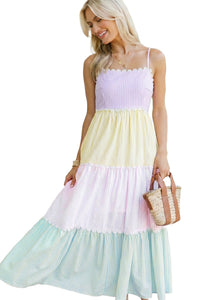 KaleaBoutique Stylish Striped Colorblock Adjustable Strap Scalloped Detail Long Dress - KaleaBoutique.com