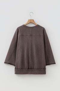 KaleaBoutique Stylish 3/4 Sleeve Mineral Wash Loose Cotton Top - KaleaBoutique.com