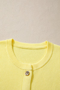 KaleaBoutique Stylish Ribbed Knit Contrast Frilled Short Sleeve Sweater Cardigan - KaleaBoutique.com