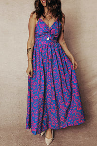 KaleaBoutique Stylish Floral Print Twisted V Neck Tied Backless Maxi Dress - KaleaBoutique.com