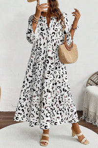 KaleaBoutique Leopard Print Notch V Neck Loose Fit Maxi Dress - KaleaBoutique.com
