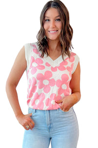 Cute Flower Knitted V Neck Tank Top - KaleaBoutique.com