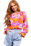 KaleaBoutique Floral Print Flounce Sleeve Notched Neck Blouse - KaleaBoutique.com