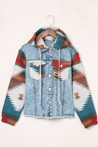 KaleaBoutique Stylish Aztec Print Frayed Hem Denim Jacket - KaleaBoutique.com