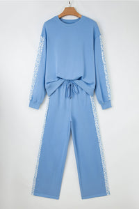 KaleaBoutique Comfortable Floral Patchwork Drop Shoulder Pullover and Sweatpants Lounge Set - KaleaBoutique.com