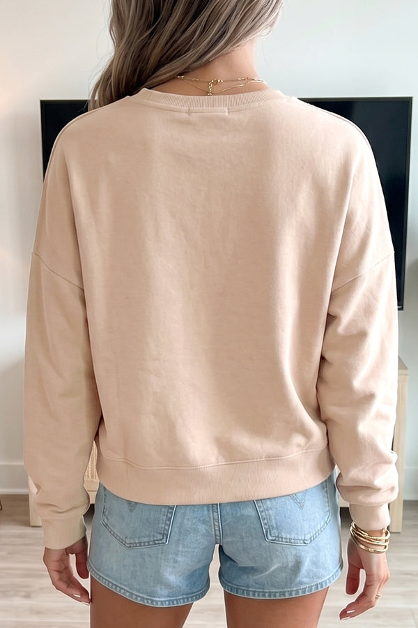 KaleaBoutique Stylish Horseshoe Embroidered Patch Graphic Drop Shoulder Sweatshirt - KaleaBoutique.com