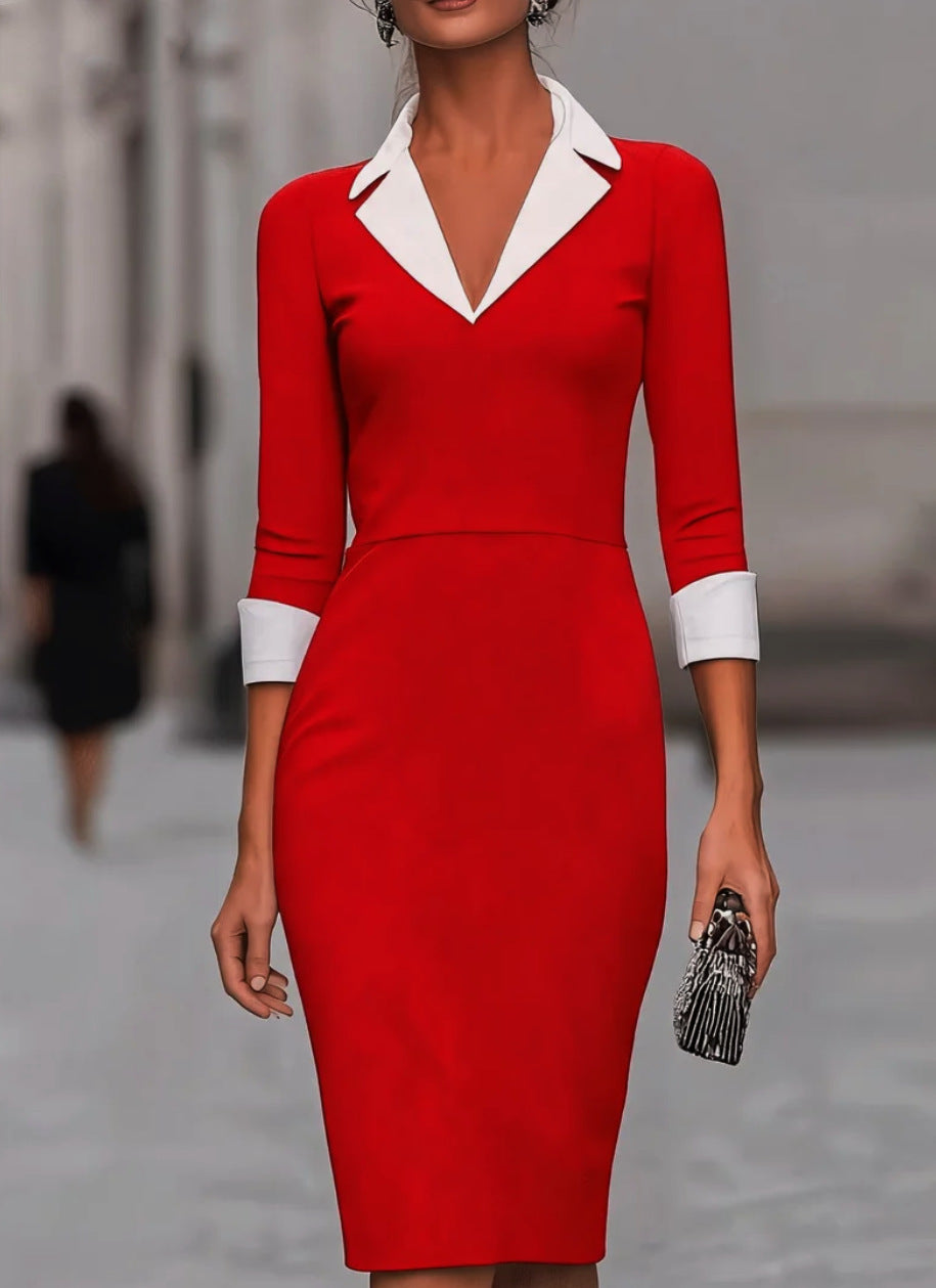 Commuter-style Tailored Sheath Dress With Three-quarter-length Sleeves - KaleaBoutique.com