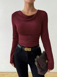 Women's Ribbed Cowl-Neck Long-Sleeve Pullover Sweater - KaleaBoutique.com