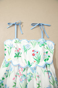 KaleaBoutique Stylish Floral Print Contrast Trim Self-tie Straps High Waist Midi Dress - KaleaBoutique.com