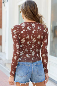 KaleaBoutique Stylish Floral Print Sheer Mesh Long Sleeve Top - KaleaBoutique.com