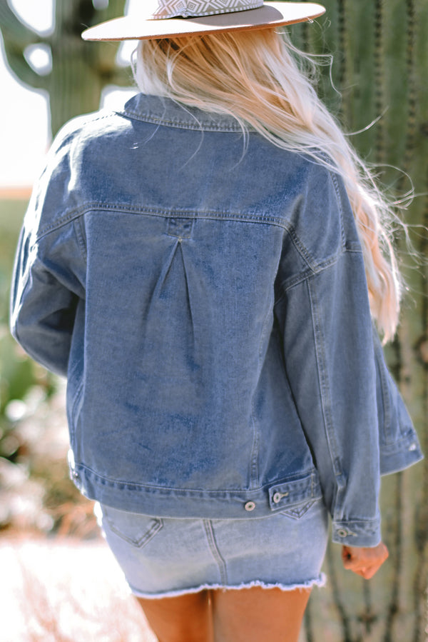KaleaBoutique Stylish Classic Washed Oversize Pocketed Denim Jacket - KaleaBoutique.com