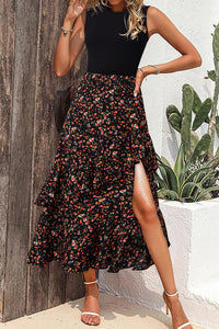KaleaBoutique Floral Patchwork Asymmetric Ruffle Skirt Solid Tank Bodice Cocktail Dress - KaleaBoutique.com