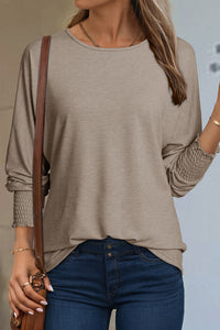 Shirred Cuffs Solid Long Sleeve T Shirt - KaleaBoutique.com