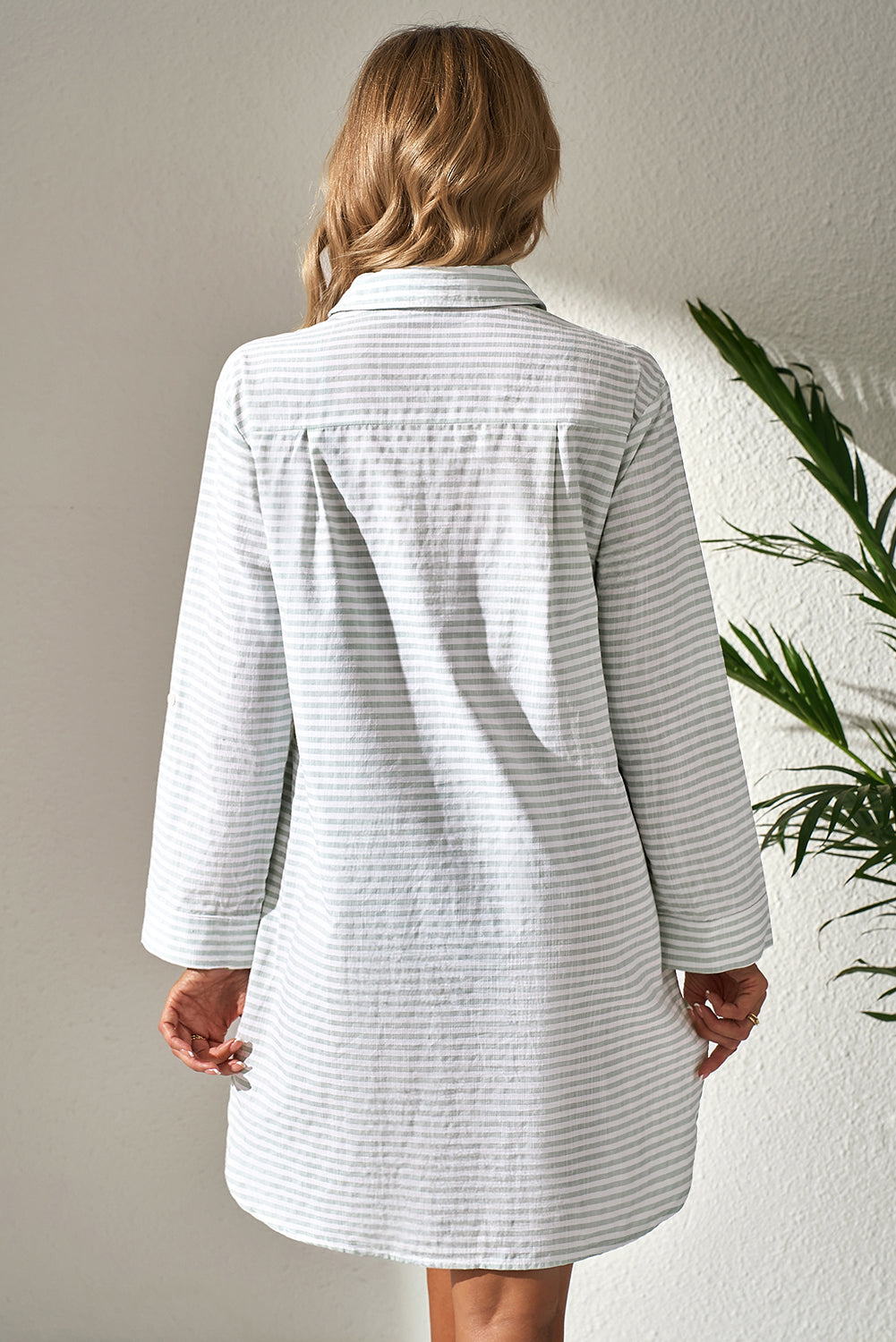 Collared V Neck Chest Pocket Long Sleeve Beach Cover up - KaleaBoutique.com