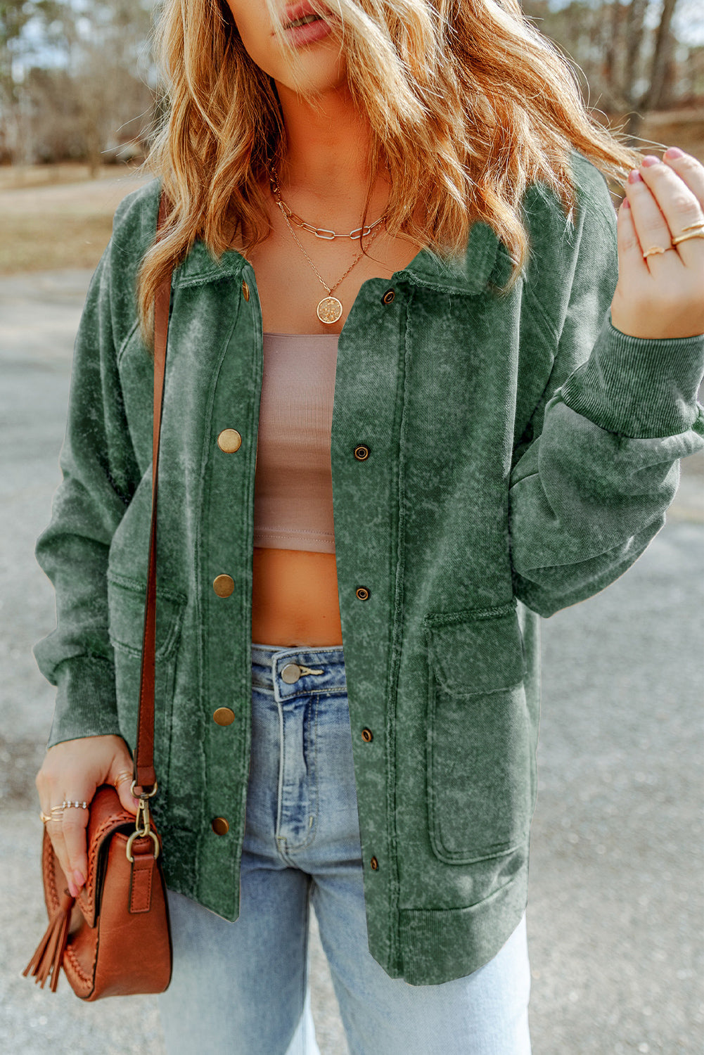 Vintage Washed Flap Pocket Button Shacket - KaleaBoutique.com