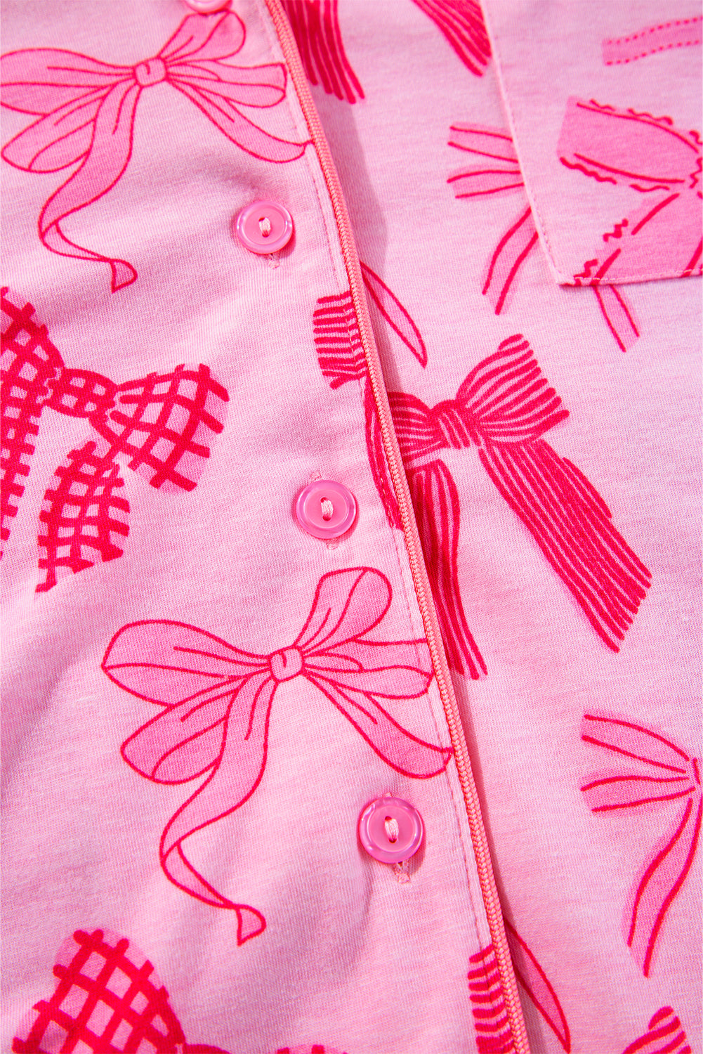KaleaBoutique Stylish Bow Knot Print Lapel Collar Short Sleeve and Pants Pajamas Set - KaleaBoutique.com