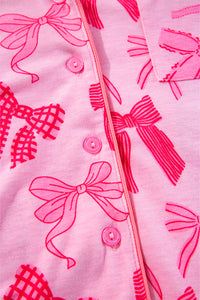 KaleaBoutique Comfortable Bow Knot Print Lapel Collar Short Sleeve and Pants Pajamas Set - KaleaBoutique.com