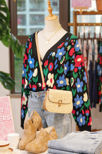 KaleaBoutique Stylish Floral Print V Neck Buttoned Short Cardigan Sweater - KaleaBoutique.com