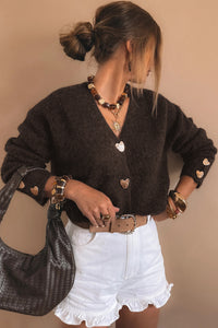 KaleaBoutique Comfortable Heart Metal Button V Neck Cardigan Sweater - KaleaBoutique.com