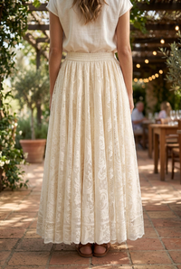 Women's Elastic-Waist Floral Lace Maxi Skirt - KaleaBoutique.com
