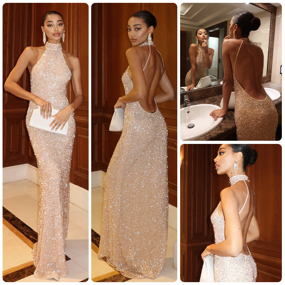 Strapless Sequined Beaded-embellished Elegant Evening Gown - KaleaBoutique.com