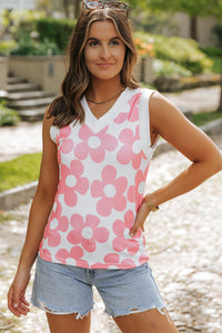 Cute Flower Knitted V Neck Tank Top - KaleaBoutique.com