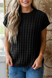 KaleaBoutique Comfortable Solid Color Round Neck Textured Short Sleeve Sweater - KaleaBoutique.com