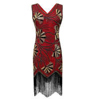 Women's Vintage V-Neck Sequin Tassel Evening Dress - KaleaBoutique.com