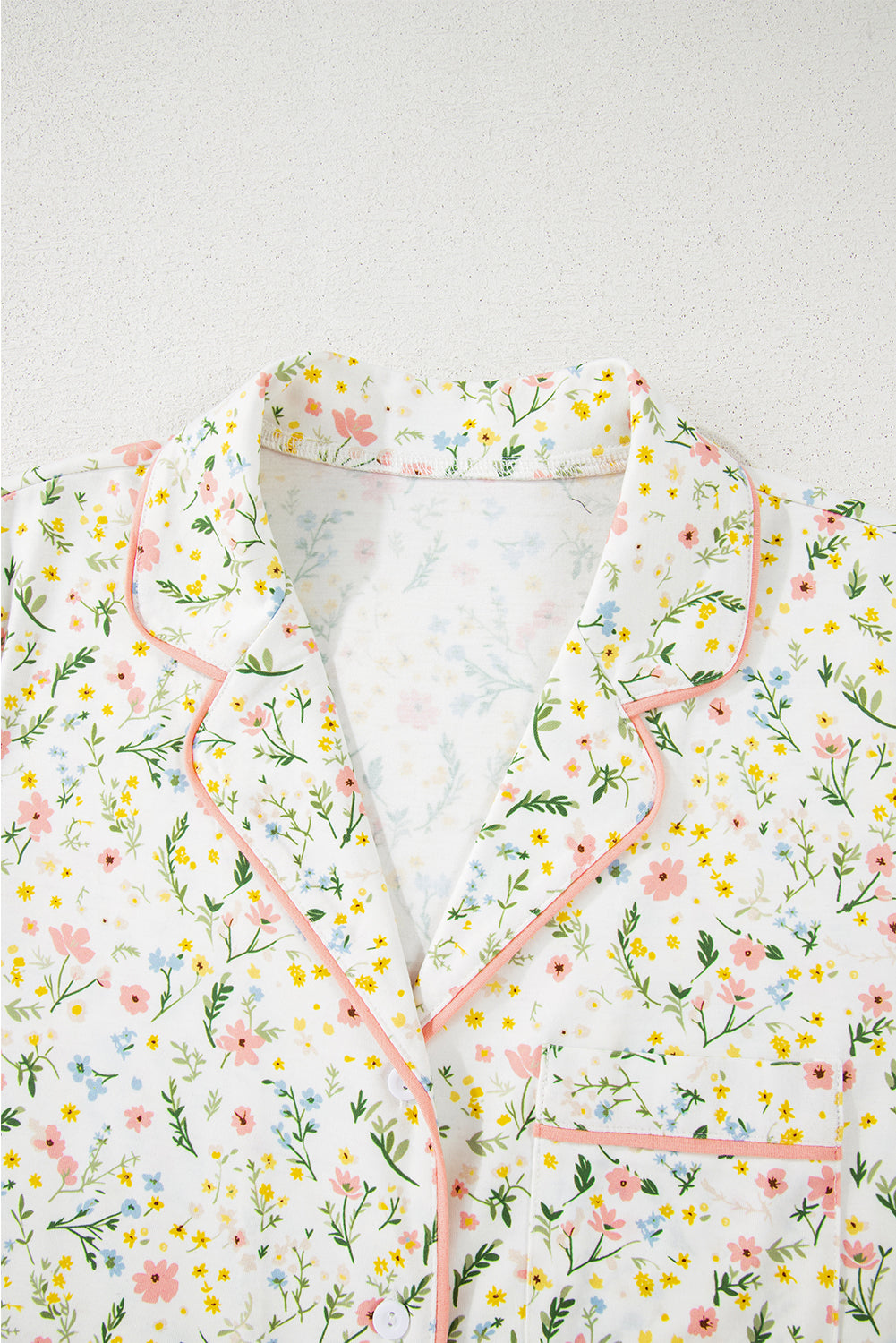 KaleaBoutique Comfortable Floral Print Contrast Pipping Short Pajamas Set - KaleaBoutique.com