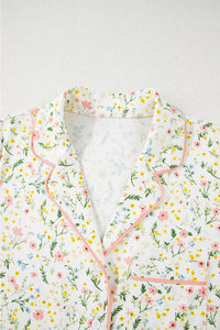 KaleaBoutique Comfortable Floral Print Contrast Pipping Short Pajamas Set - KaleaBoutique.com