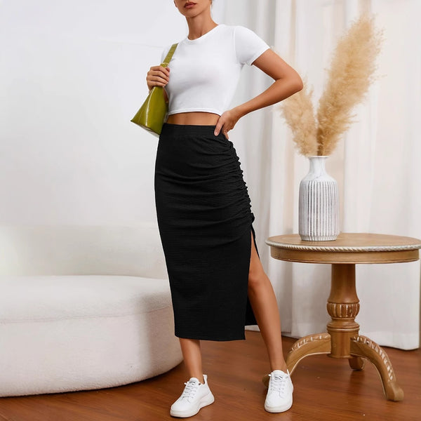 American Retro Chic High-Slit Midi Skirt With 3D Design - KaleaBoutique.com