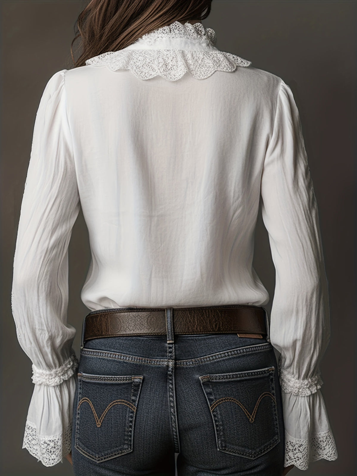 Women's Scalloped Lace-Trim Long-Sleeve Blouse - KaleaBoutique.com