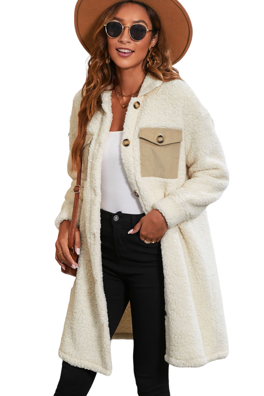 KaleaBoutique Stylish Contrast Flap Pocket Single Breasted Teddy Coat - KaleaBoutique.com